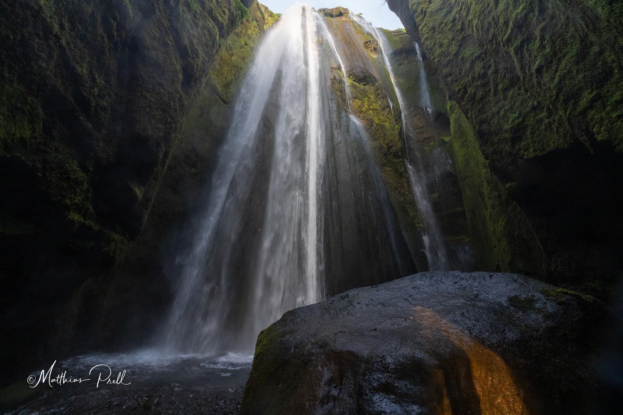 Waterfall inside cave Gljúfrabúi Iceland, Iceland