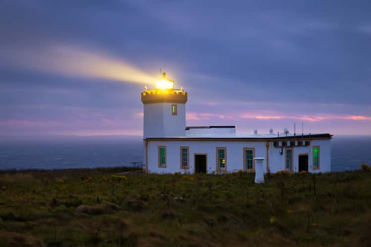 Blue hour Duncansby Head Lighthouse, Scotland, UK