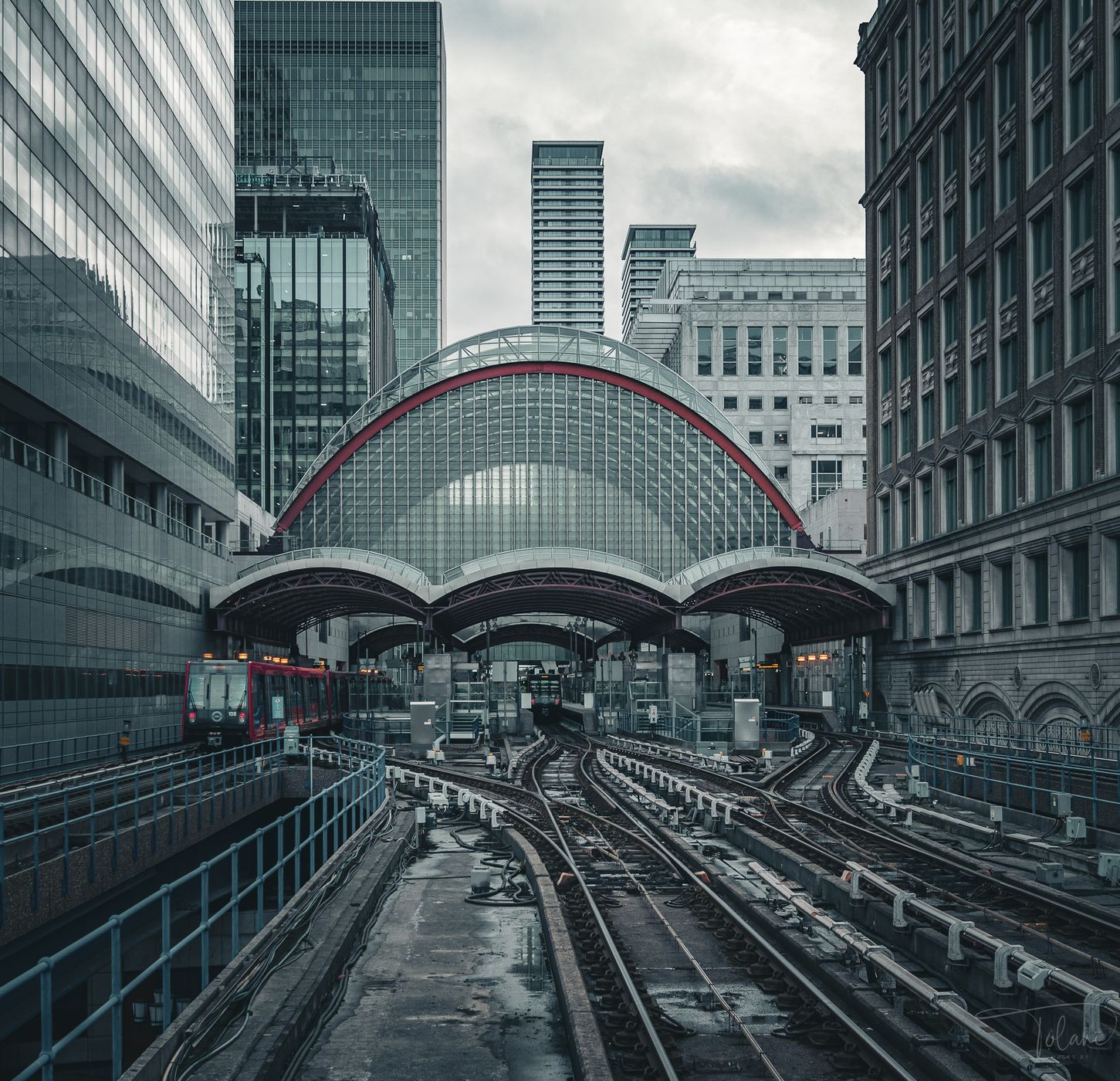 Entering Canary Wharf Dockland Light Railway Station, London, United Kingdom