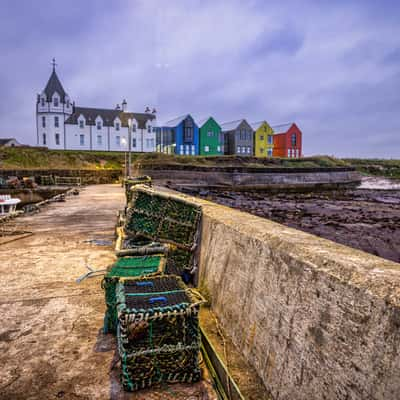 Fishing Baskets and John O Groats house, Scotland, UK, United Kingdom