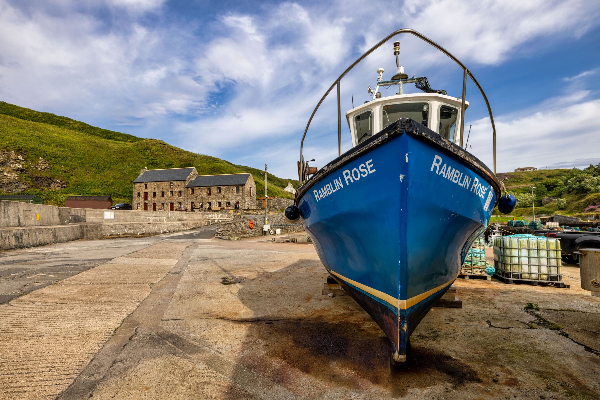 Fishing boat Lybster Lighthouse, Scotland, UK, United Kingdom