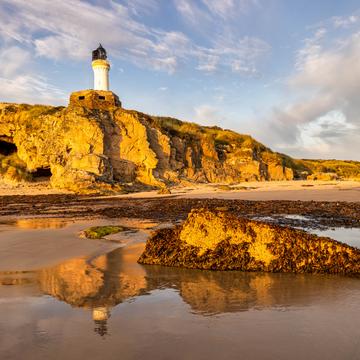 From the beach, Covesea Lighthouse, Scotland, UK, United Kingdom