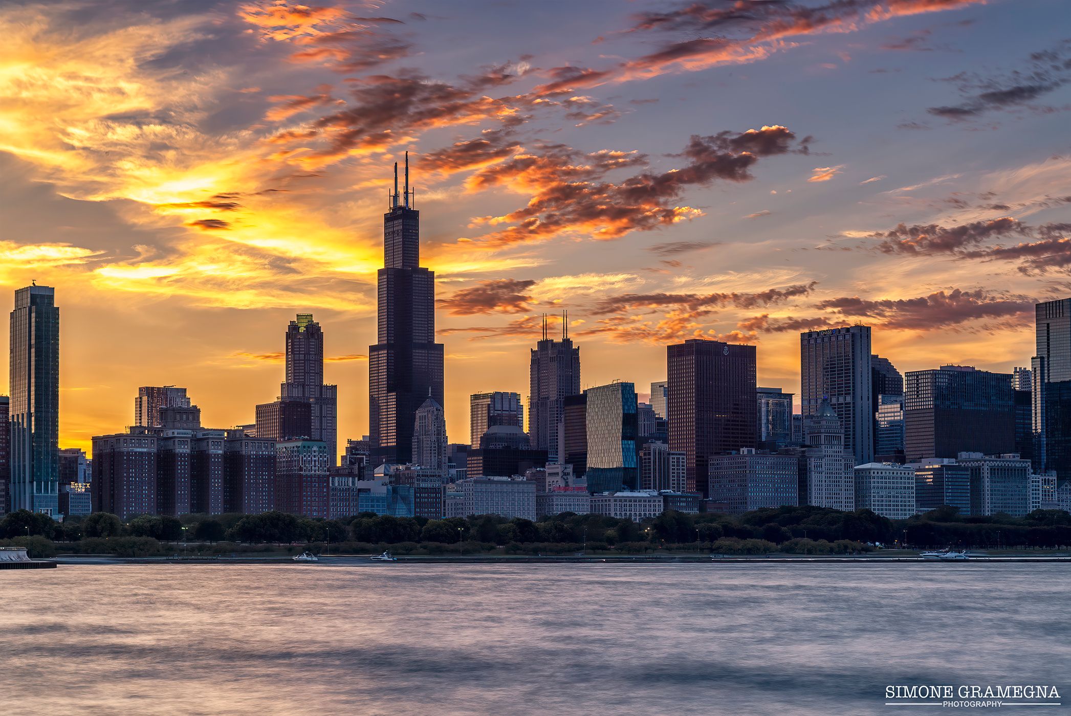 Skyline of Chicago from Adler Planetarium, USA