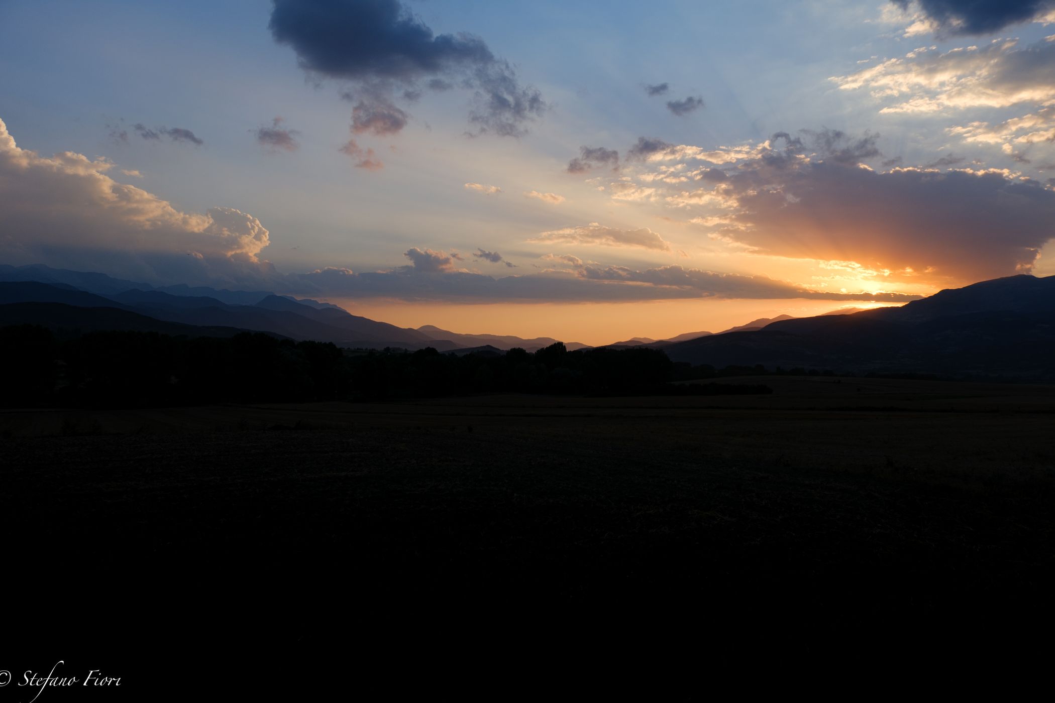 Cadí sight at sunset from around Alp, Spain