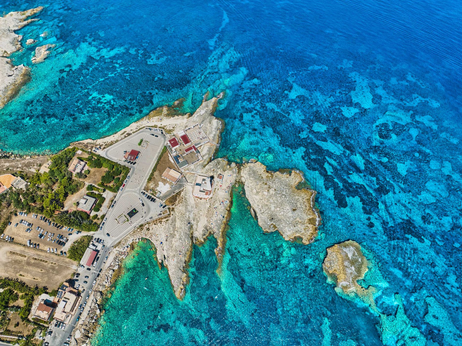Looking down, Lighthouse, Augusta Faro Santa Croce, Sicily, Italy