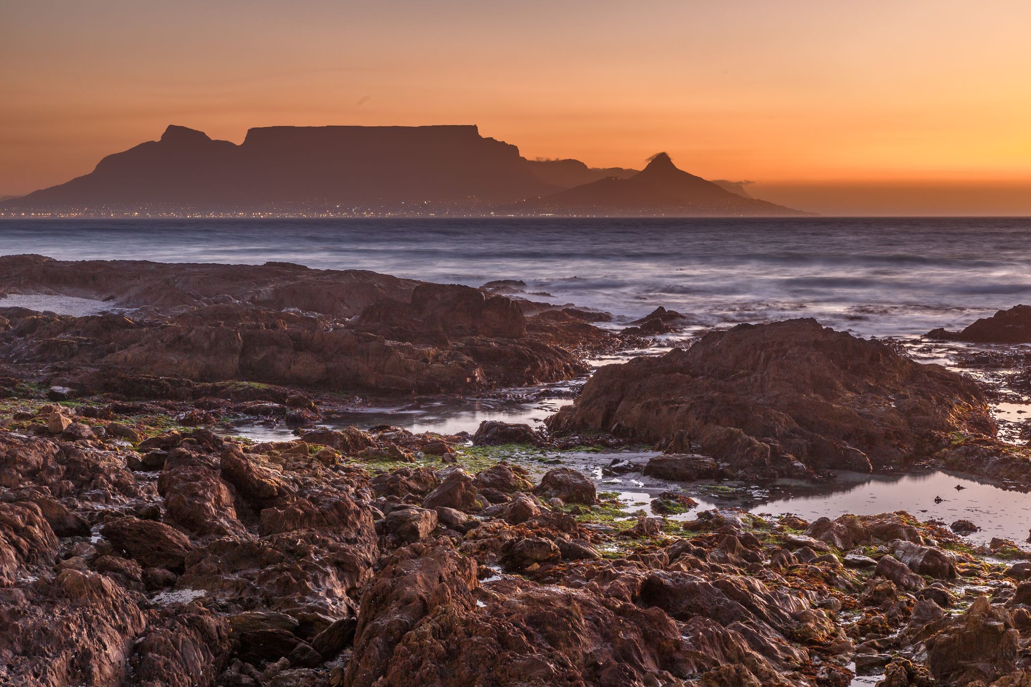 Silhouette of Cape Town with Table Mountain and Lions Head, South Africa