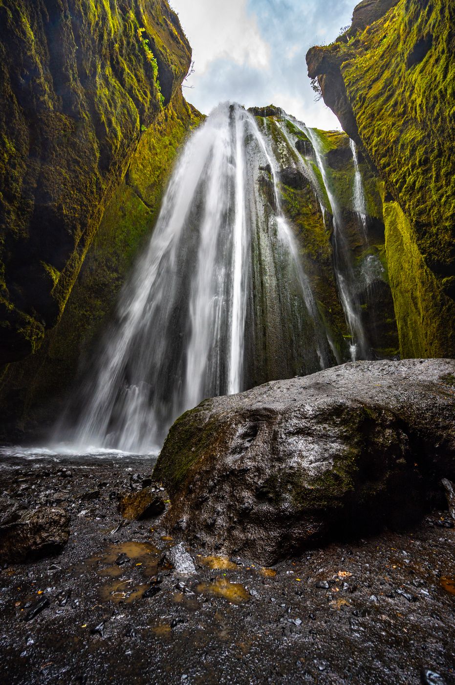 Waterfall inside cave Gljúfrabúi Iceland, Iceland
