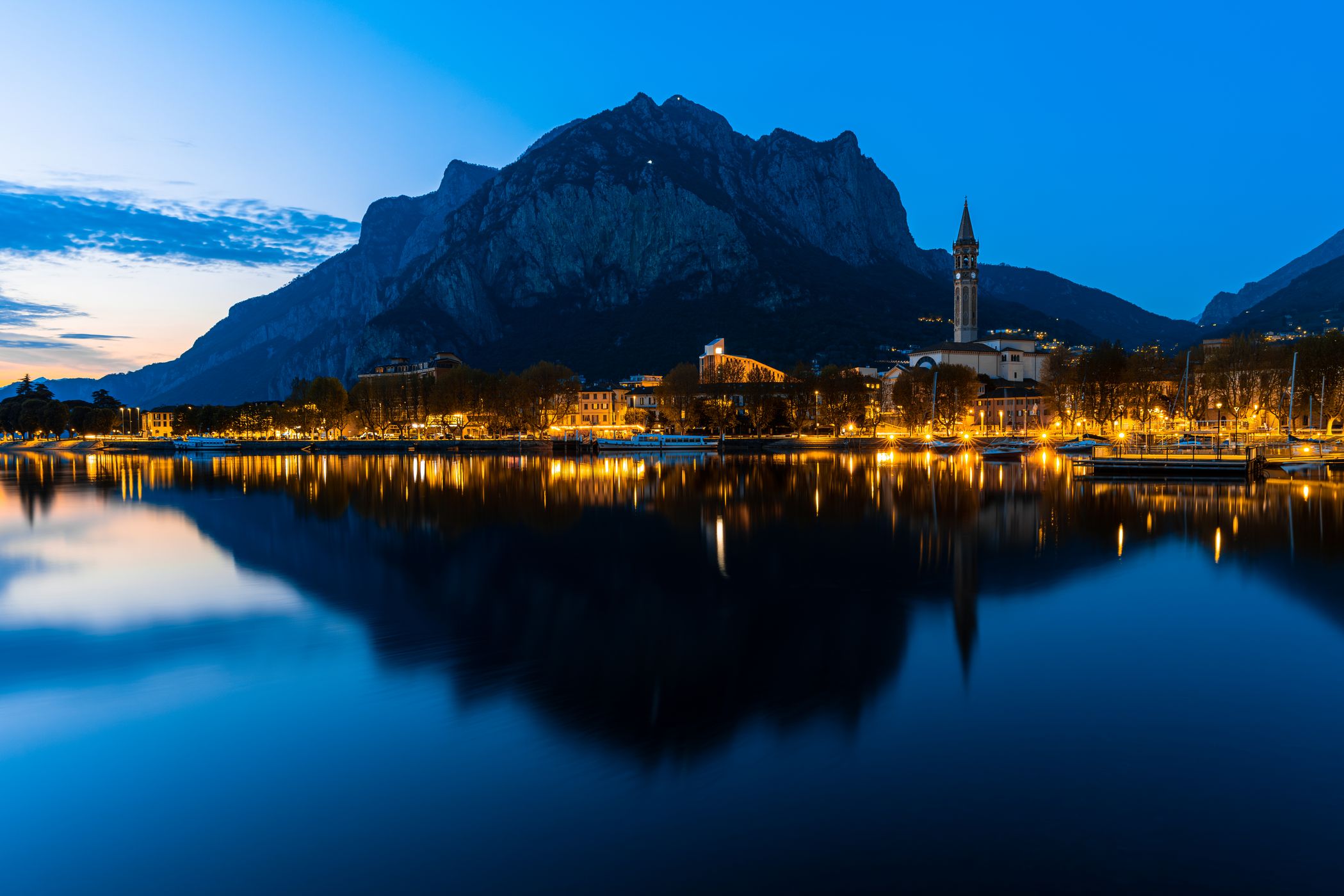 Campanile San Nicolò from lakefront, Italy