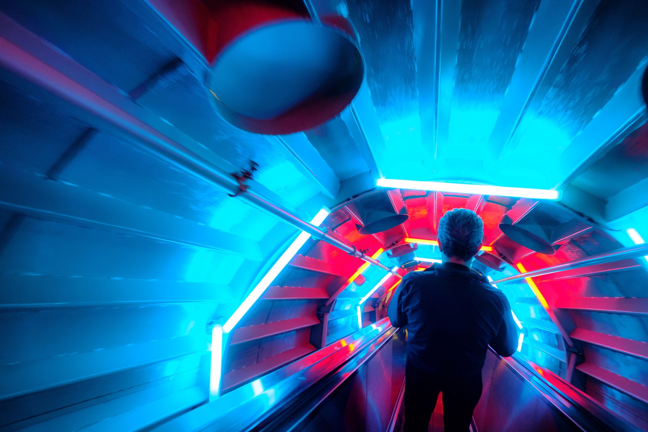 Escalator inside Atomium, Brussels, Belgium