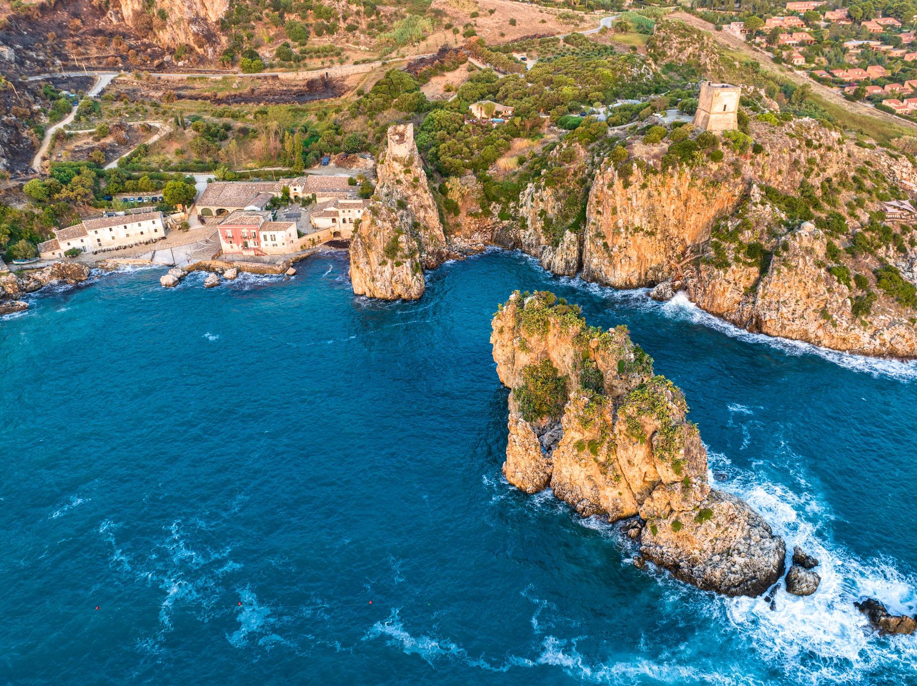 Looking back to the tuna factory, Scopello, Siciiy, Italy