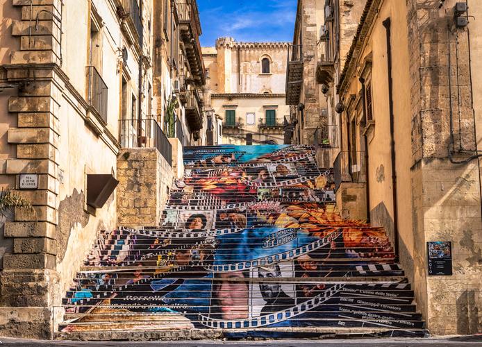 Street art, Photo stairs, Noto, Sicily
