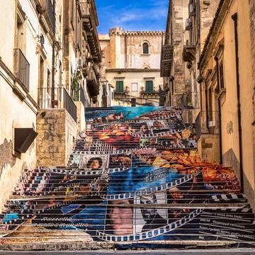 Street art, Photo stairs, Noto, Sicily, Italy