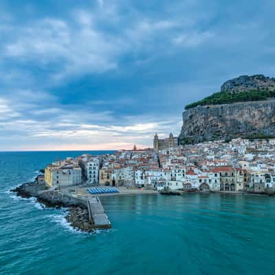 Sunrise old city Cefalu, Sicily, Italy