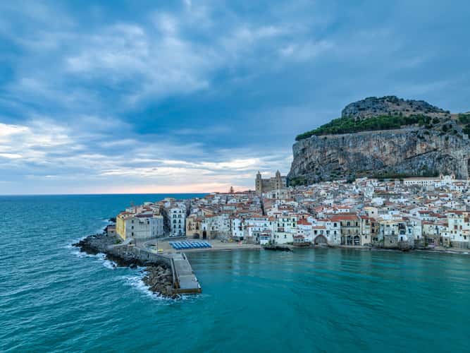 Sunrise old city Cefalu, Sicily