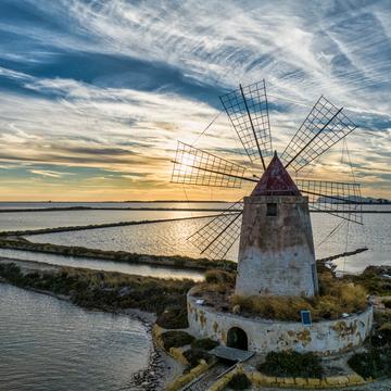Windmill sunset, Salt Pans, Marsala, Sicily, Italy