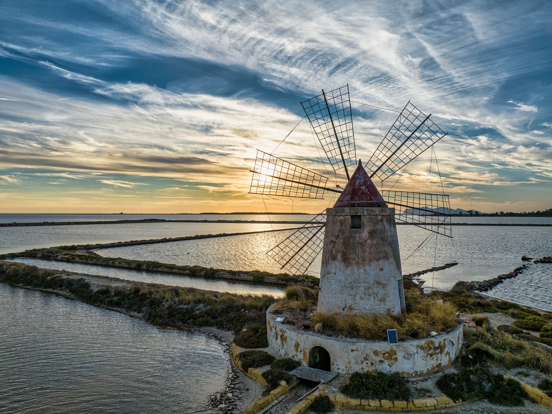 Windmill sunset, Salt Pans, Marsala, Sicily, Italy