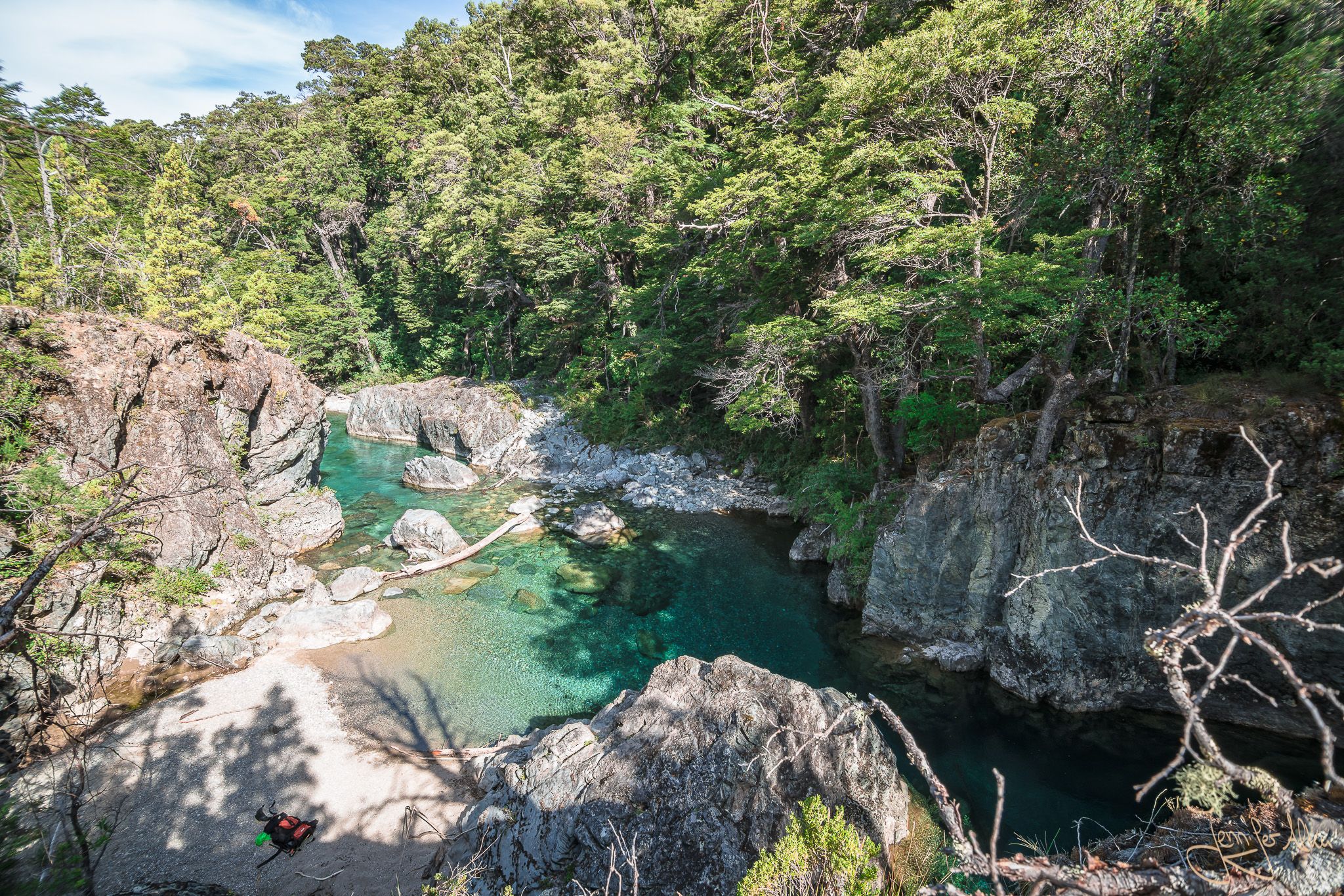 Beautiful bay on the Rio Azul, El Bolson, Argentina