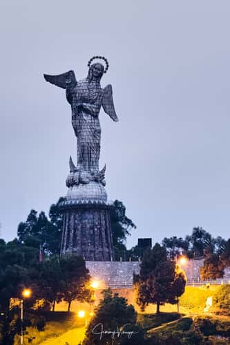 Hilltop statue of a winged Virgin Mary Quito