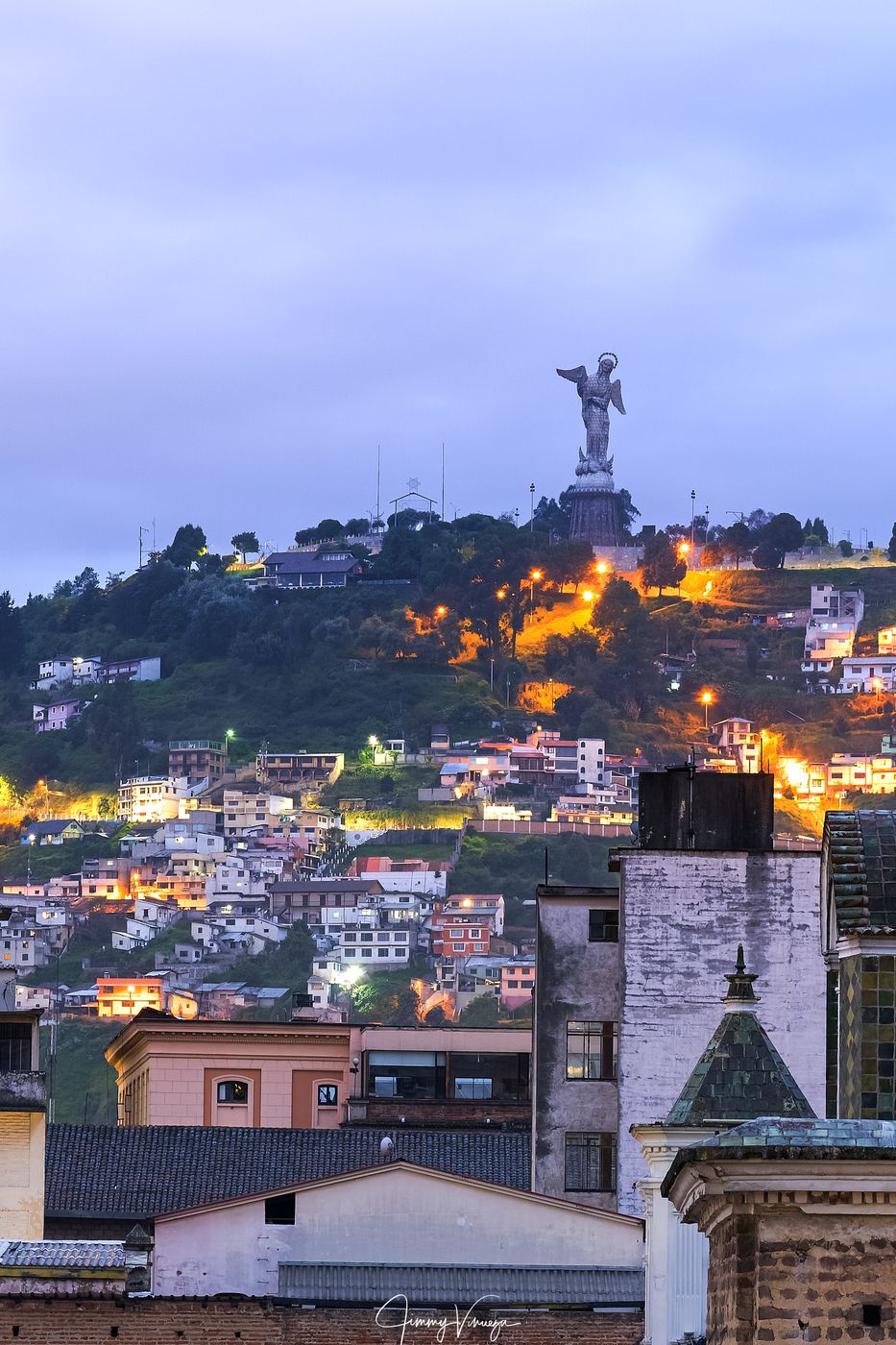 Hilltop statue of a winged Virgin Mary Quito, Ecuador