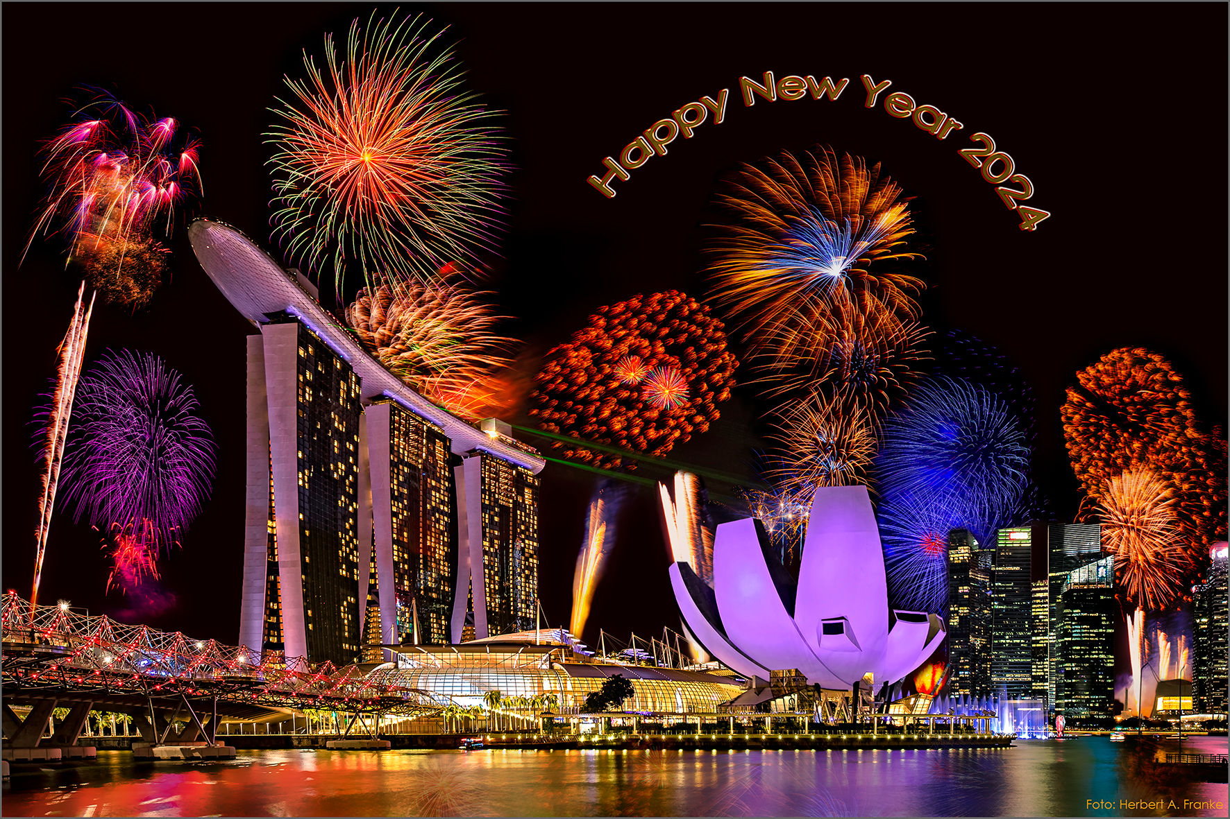 Laser Show at Marina Bay from Esplanade Bridge, Singapore