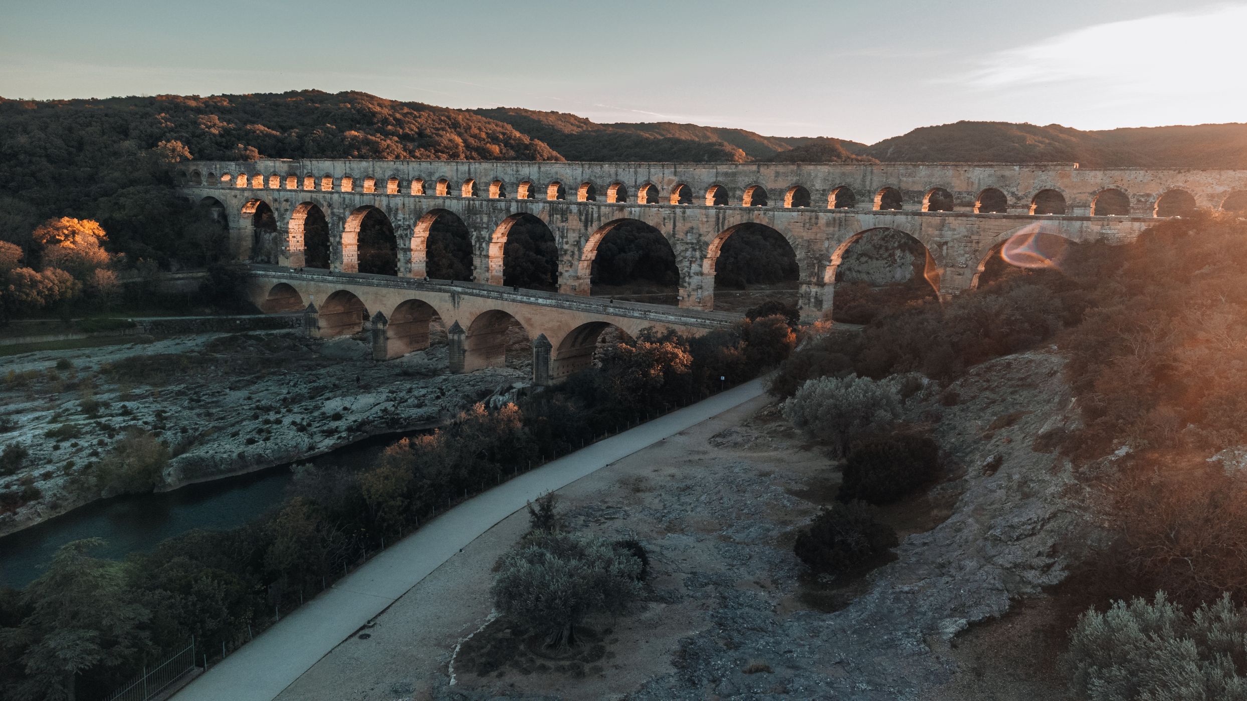 Arial view of Pont du Gard, France
