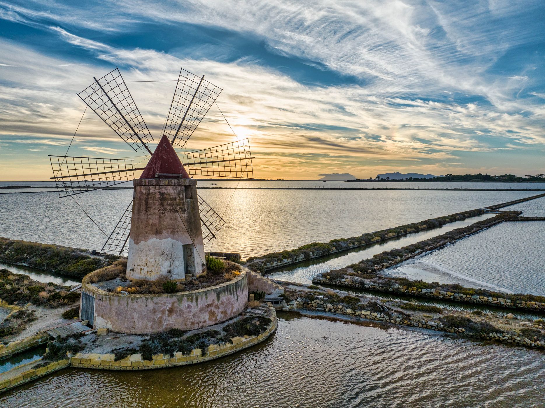 Sunset Windmill, Salt Pans, Marsala, Sicily, Italy