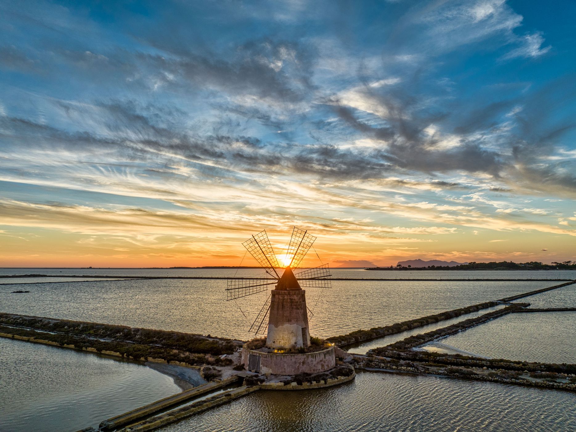 Sunset Windmill, Salt Pans, Marsala, Sicily, Italy