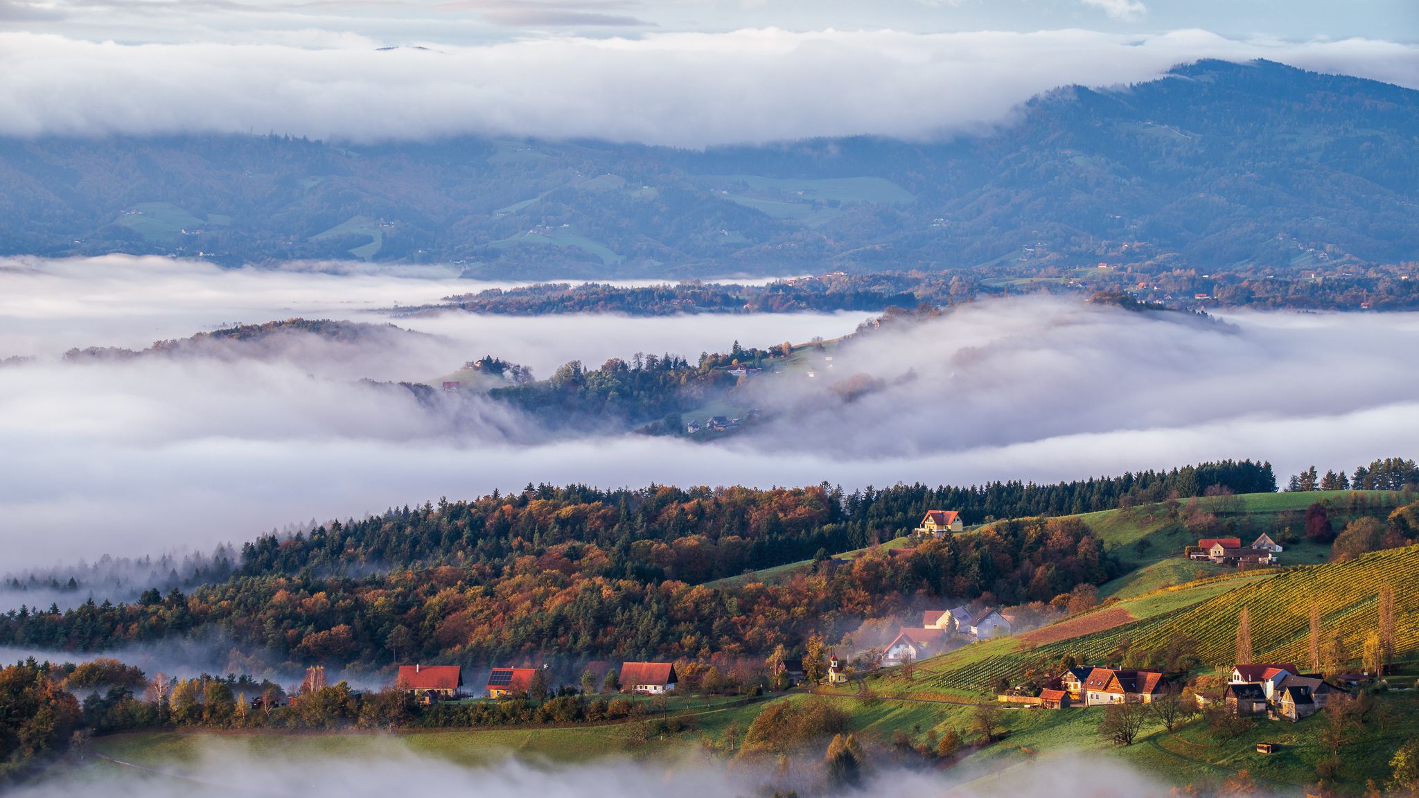 Talblick bei Nebel bei Kitzeck im Sausal, Austria