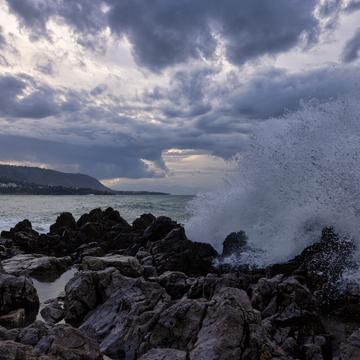 Wave crashing, Cefalu, Sicily, Italy