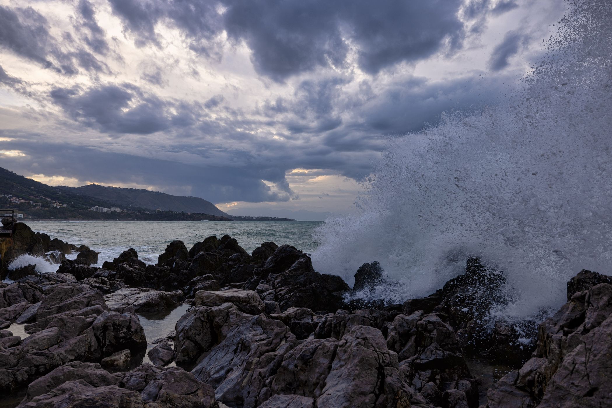 Wave crashing, Cefalu, Sicily, Italy
