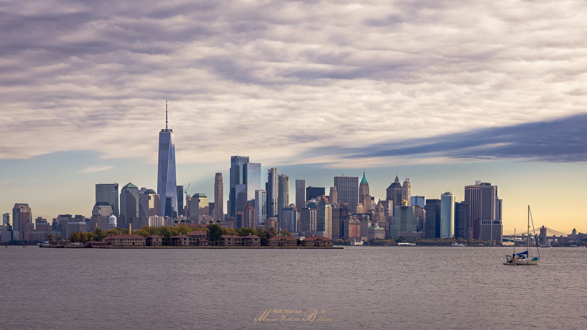Lower Manhattan Skyline from the Staten Island ferry, New York City, USA