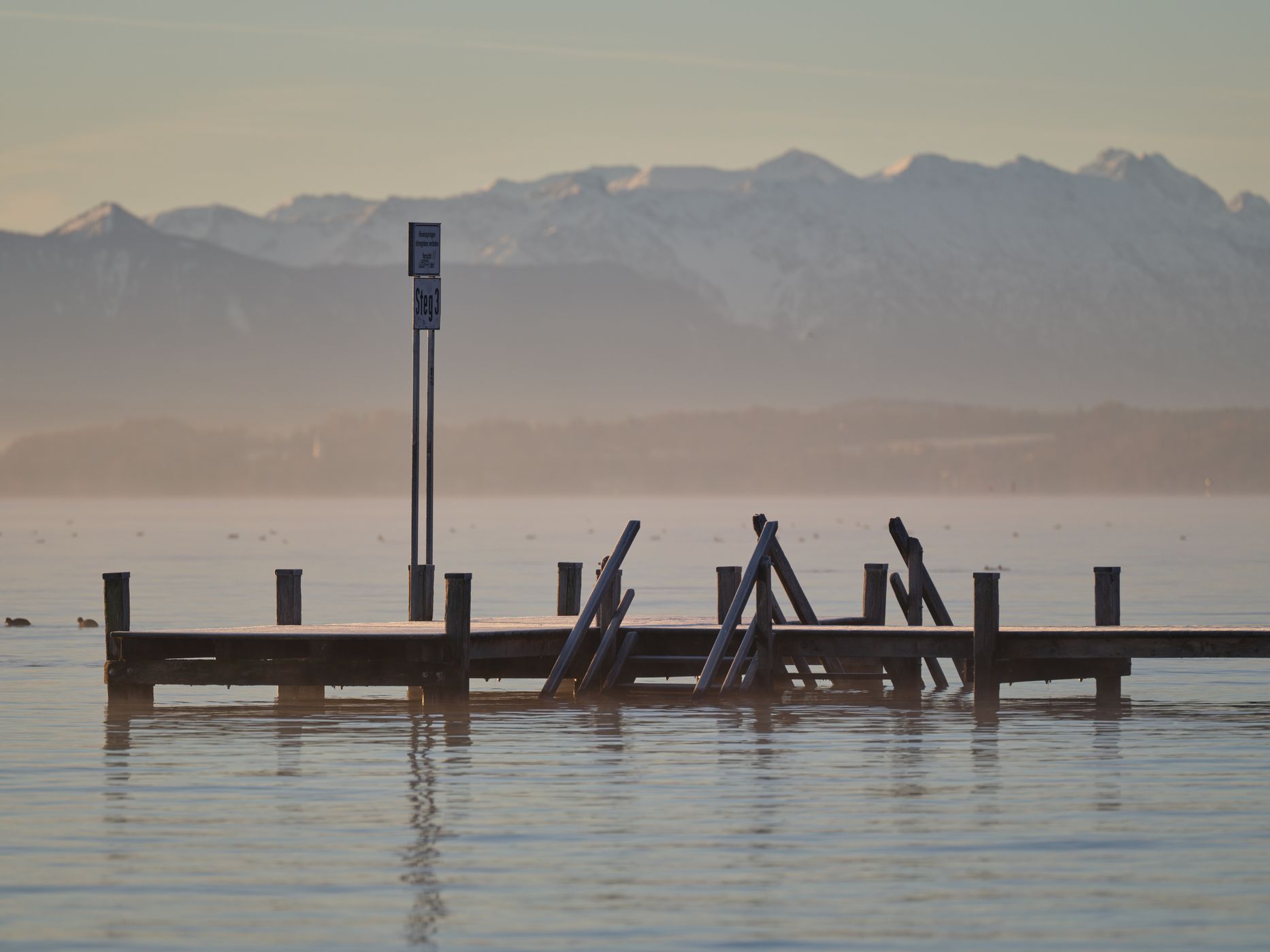 Wooden walkway at Lake Starnberg, Germany