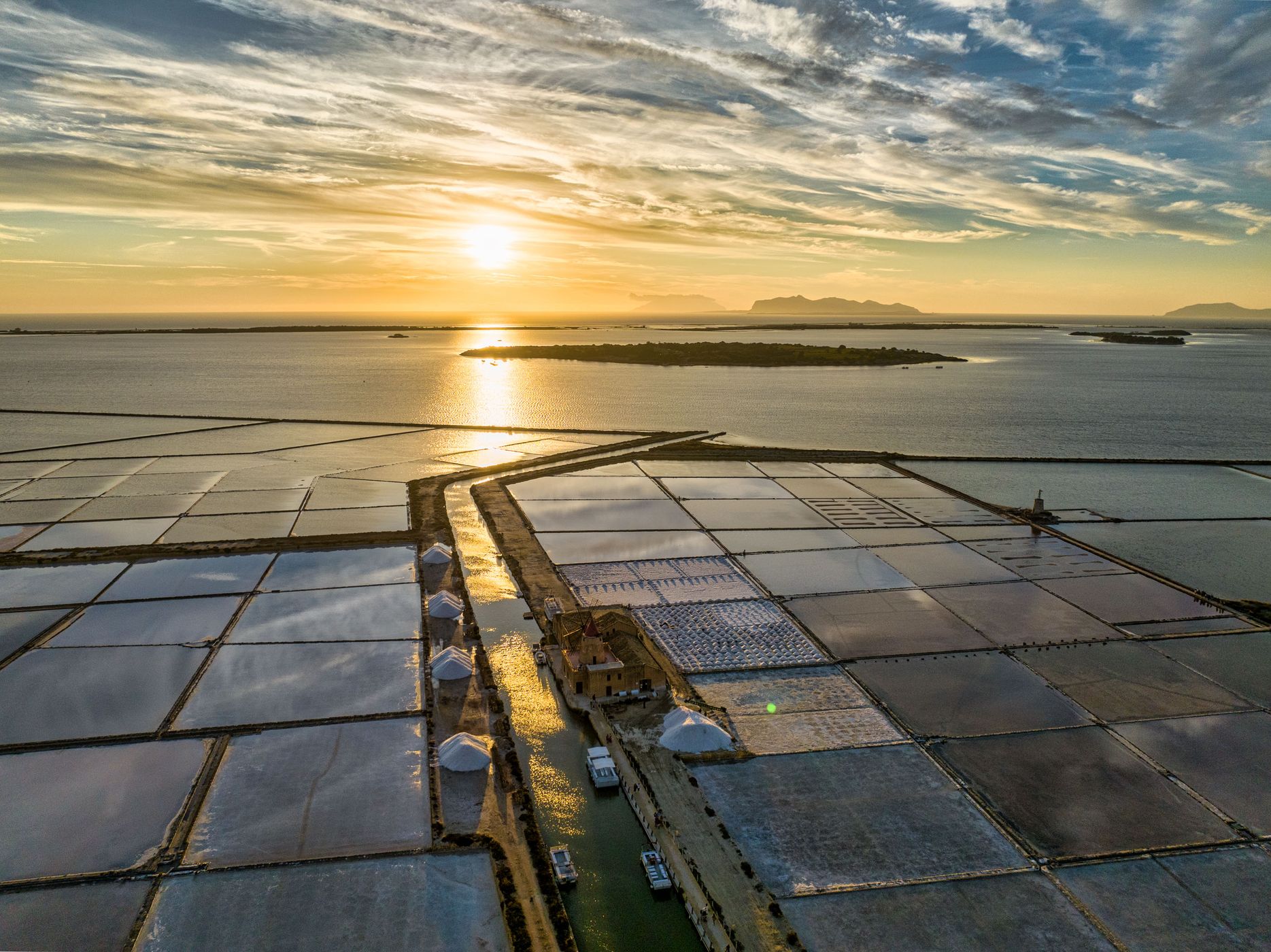 Sunset  Marsala Salt Pans, Marsala, Sicily, Italy