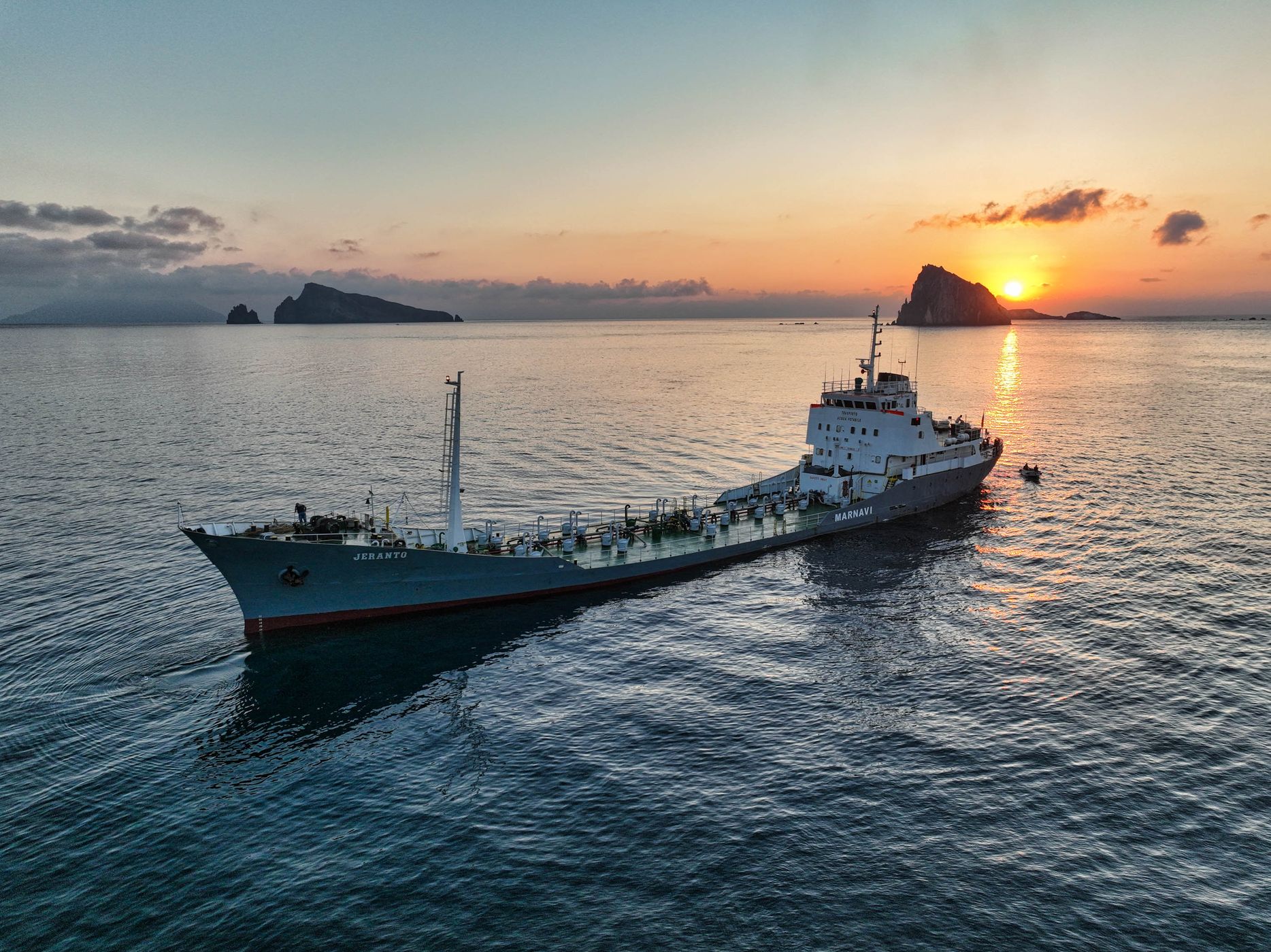 Water ship, Sunrise, Aeolian Islands, Panarea, Italy