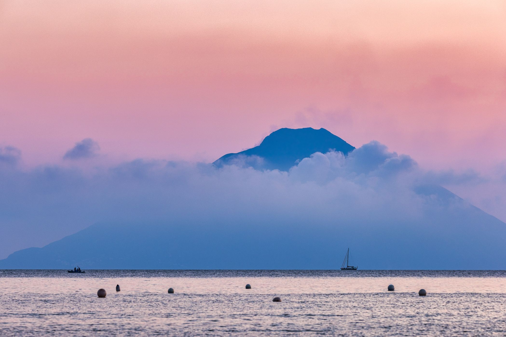 Cloud covered Stromboli, Aeolian Islands, Italy