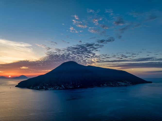 Island of Salina at sunset, Salina, Aeolian Islands