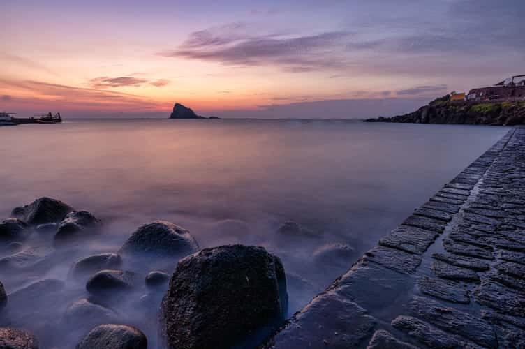 Panarea fishing boats sunrise Italy