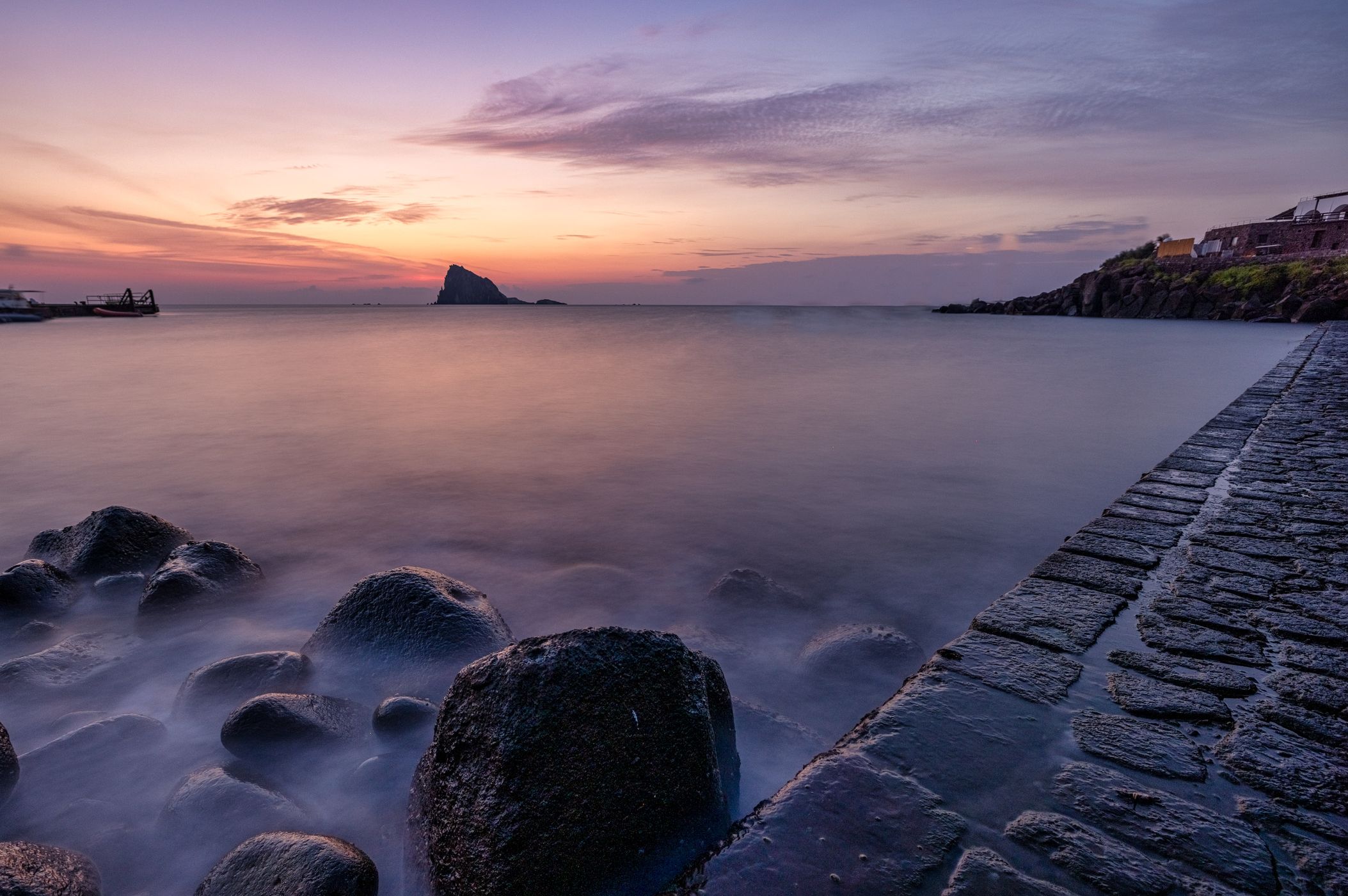 Panarea fishing boats sunrise Italy, Italy