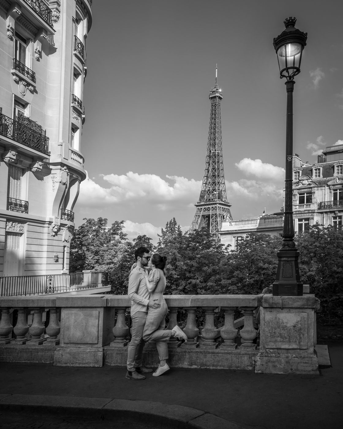 Eiffel Tower view from the street, Paris, France