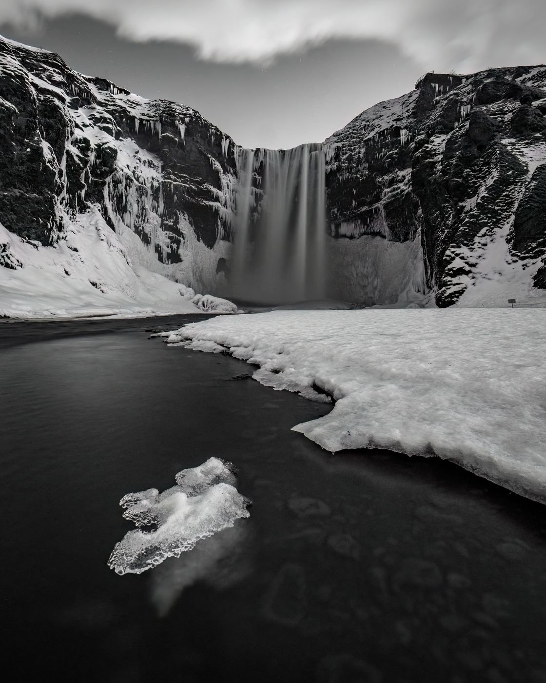 Skogafoss waterfall at night, Iceland