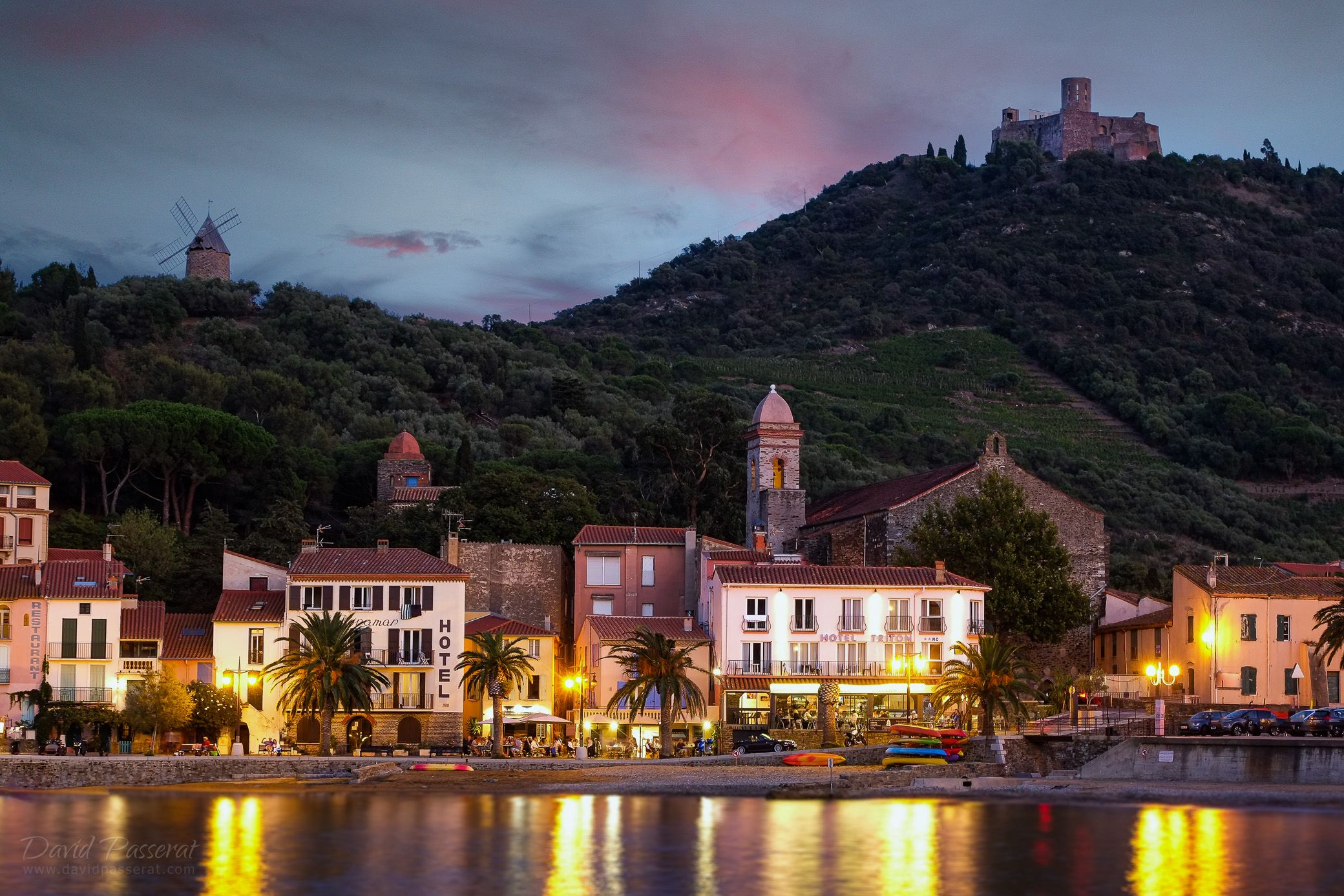 View of Collioure bay with the fort above, France