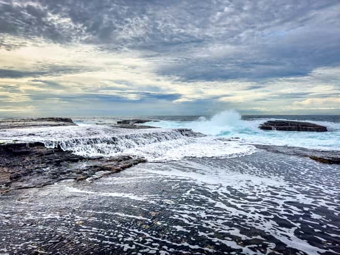 Wave over rock shelf, Mona Vale, Northern Beaches, Sydney