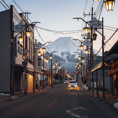 Street with view on Mount Fuji, Fujiyoshida, Japan