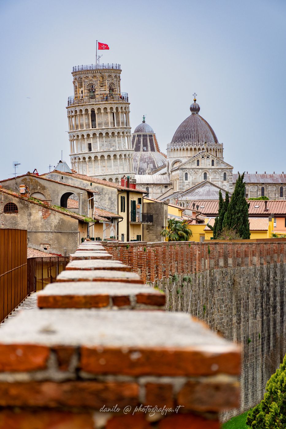 Walkway at the heights of the ancient walls, Pisa, Italy
