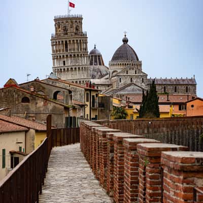 Walkway at the heights of the ancient walls, Pisa, Italy