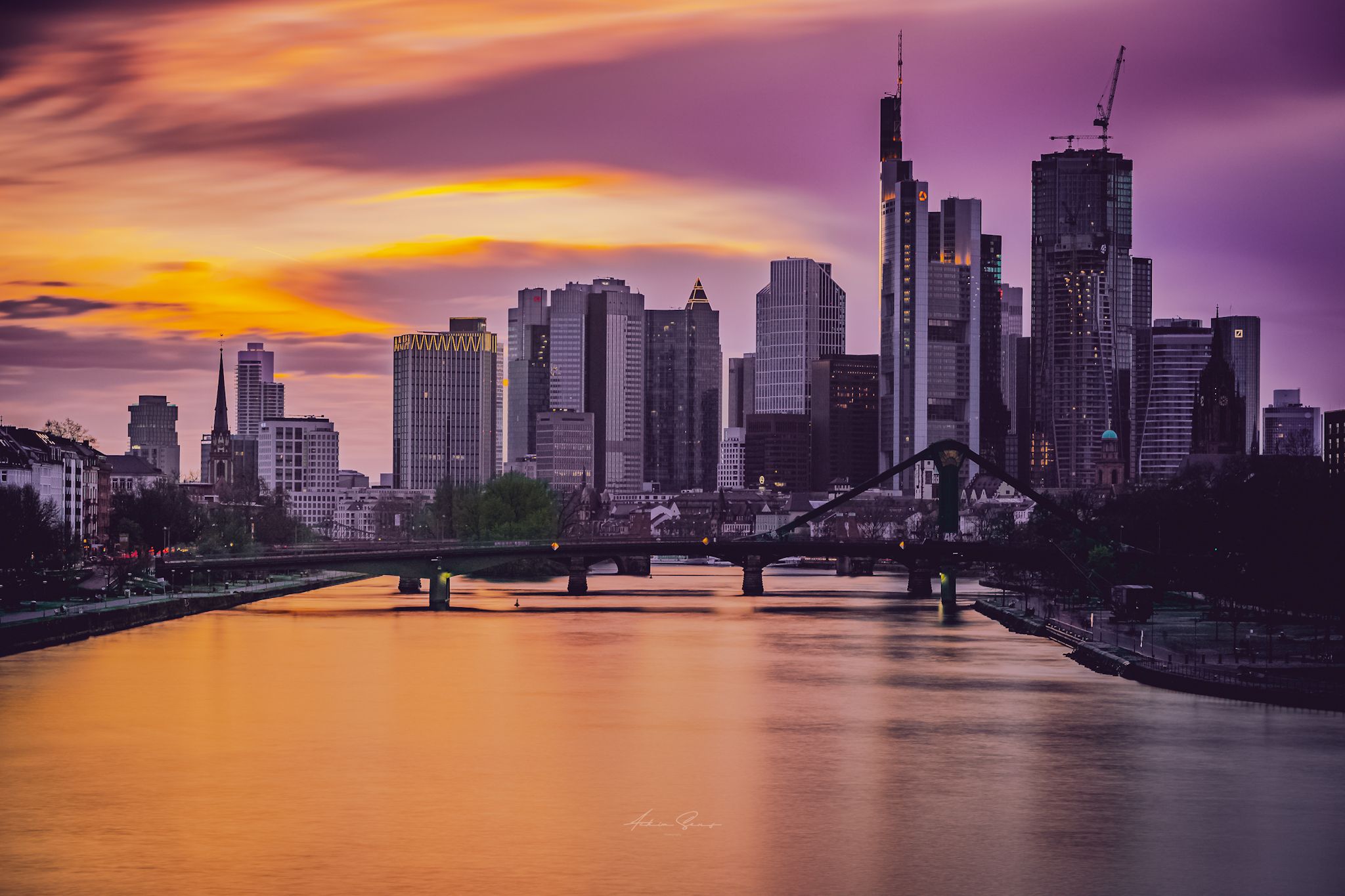 View from “Deutschherrenbridge“, Frankfurt am Main, Germany