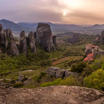 View of Meteora valley from Psaropetra Lookout, Greece