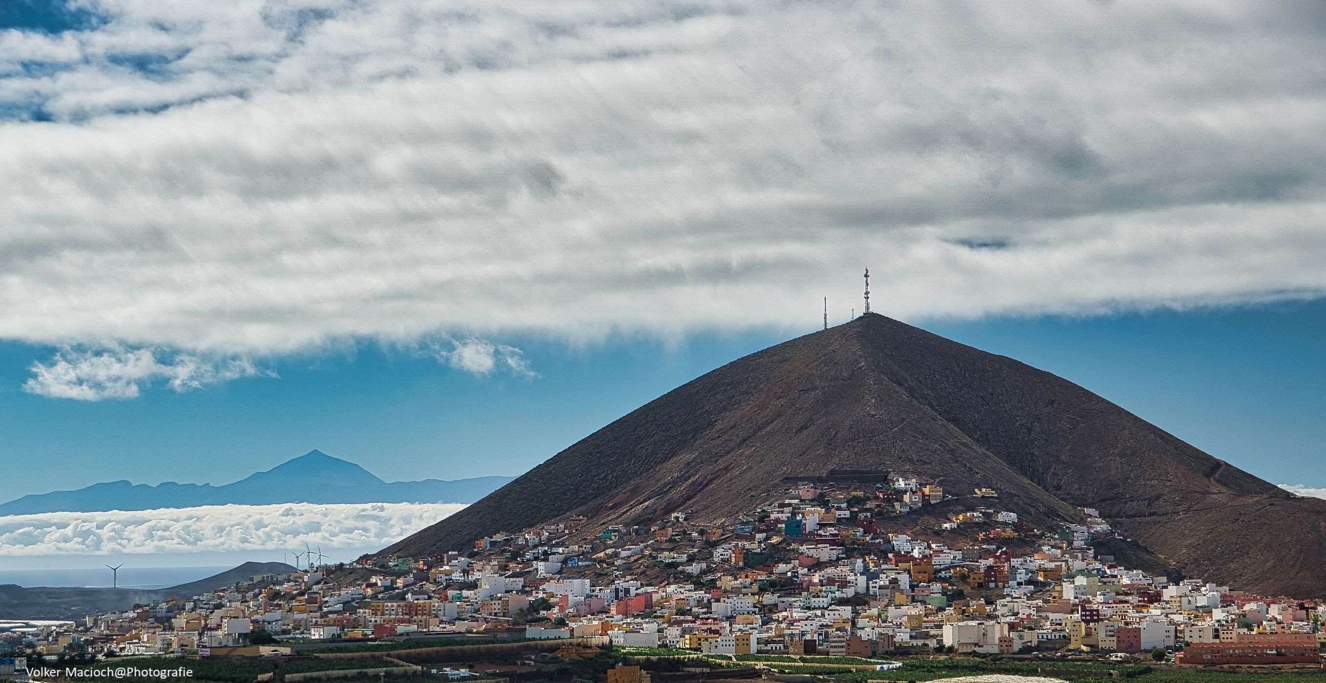 View to Galdar with Teide, Spain