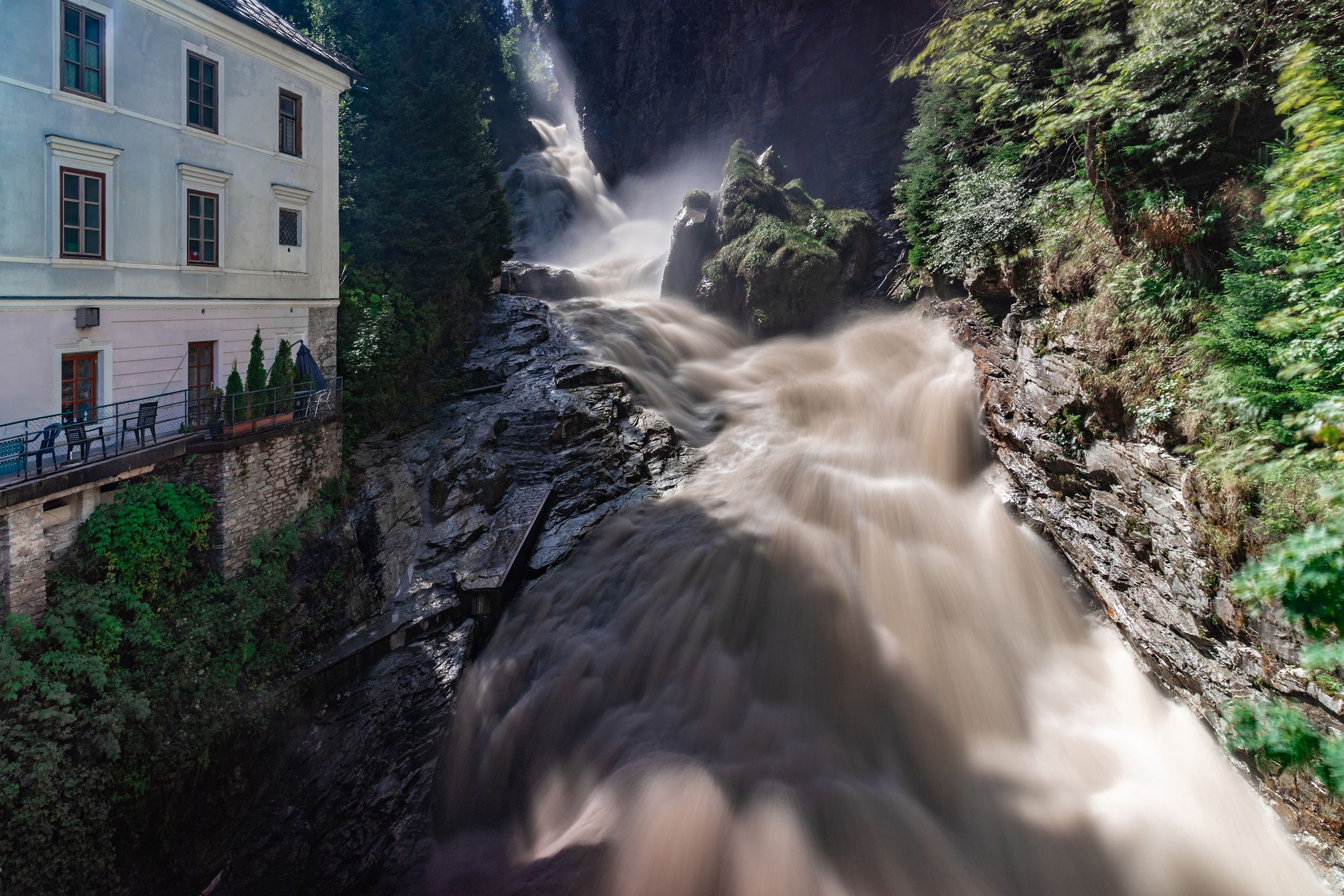 Bad Gastein Waterfall from Straubingerplatz Bridge, Austria