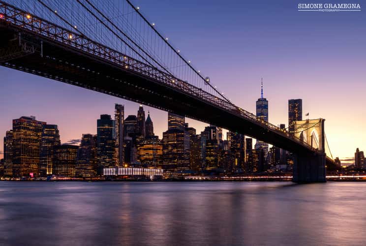 Brooklyn Bridge skyline from Pebble Beach, New York City